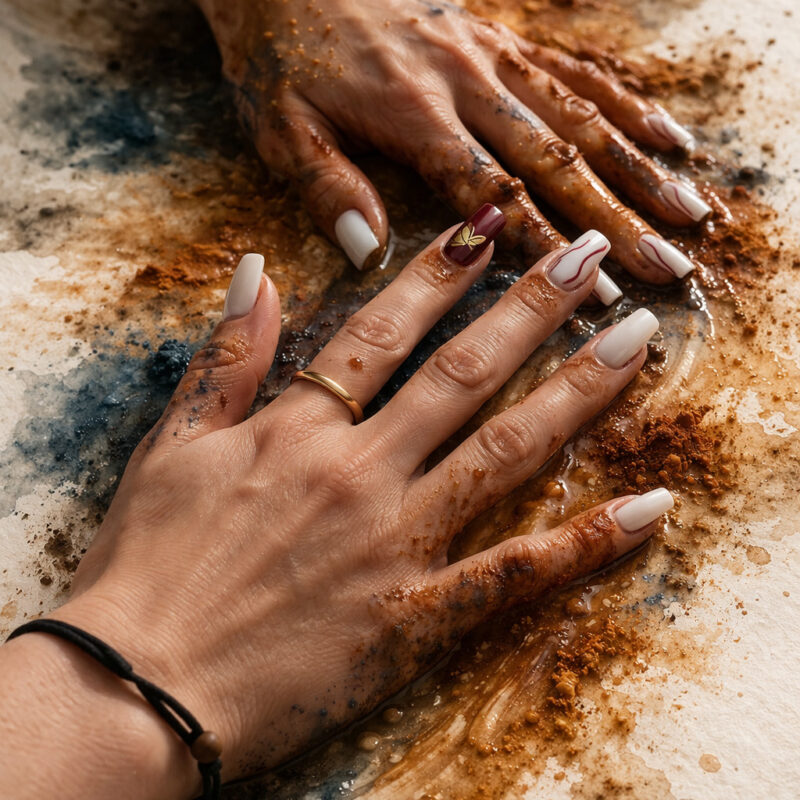mani immerse nel colore durante un percorso di arteterapia